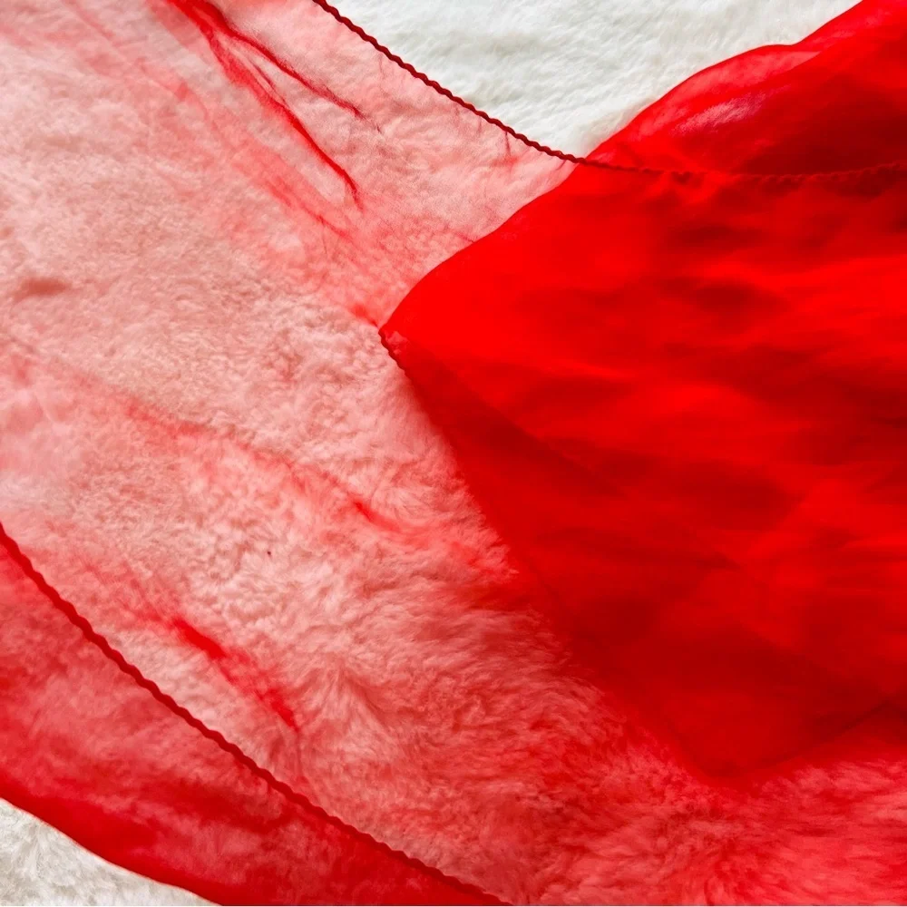 45”x14” VINTAGE OBLONG SHAPED RED WOMEN'S SCARF IN CHIFFON